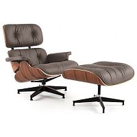 кресло eames style lounge chair кожа коричневое в Йошкар-Оле