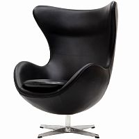 кресло с подлокотниками arne jacobsen style egg chair черное в Йошкар-Оле